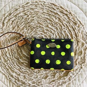 COACH// Lime Green Polka Dot Wristlet💚